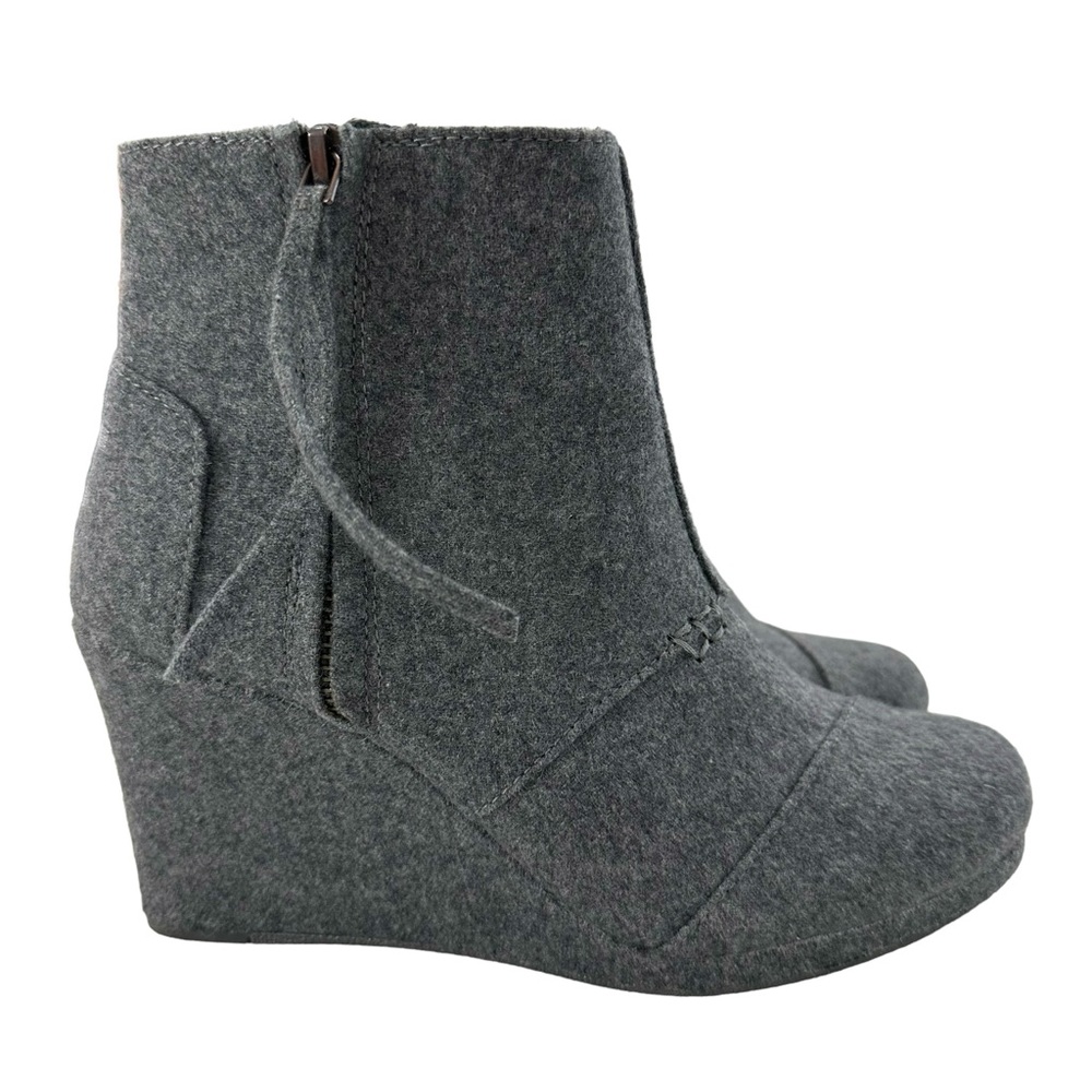 Toms Felt Wedge Side Zip Grey Ankle Boots Size 8